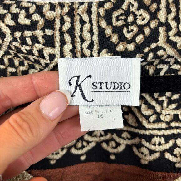 Ladies Vintage K Studio Button Down Printed Blouse with Shoulder Pads Size 16 - Picture 7 of 13